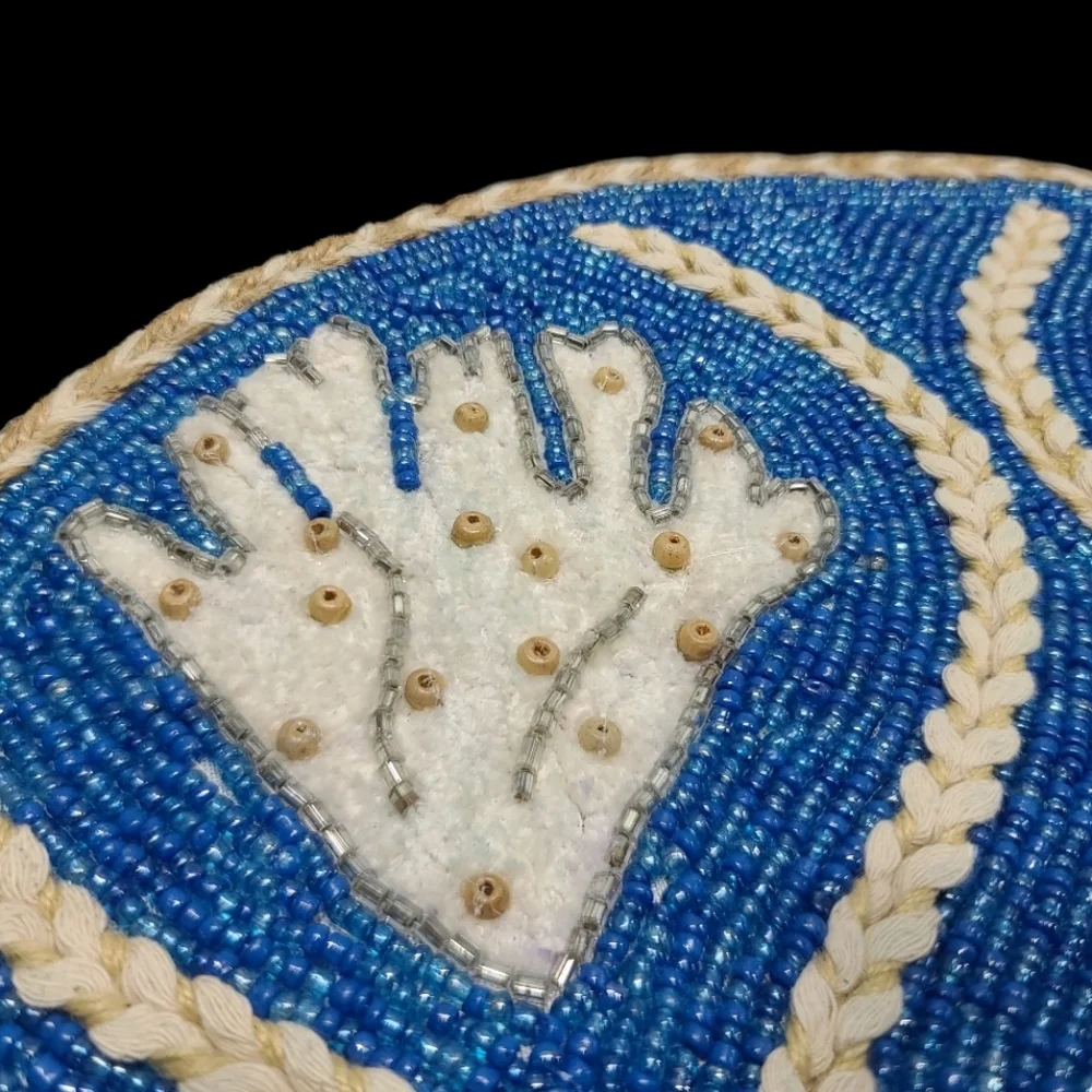 4 Beaded Coastal Seashell Starfish Sea Coral Jute Accent Placemats Chargers Set
